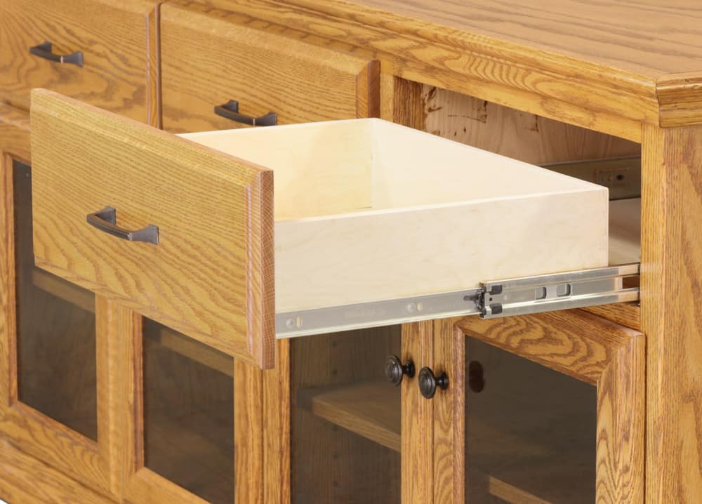 Traditional CN8 TV Media Console shown with open drawer Traditional CN8 TV Media Console shown with open drawer